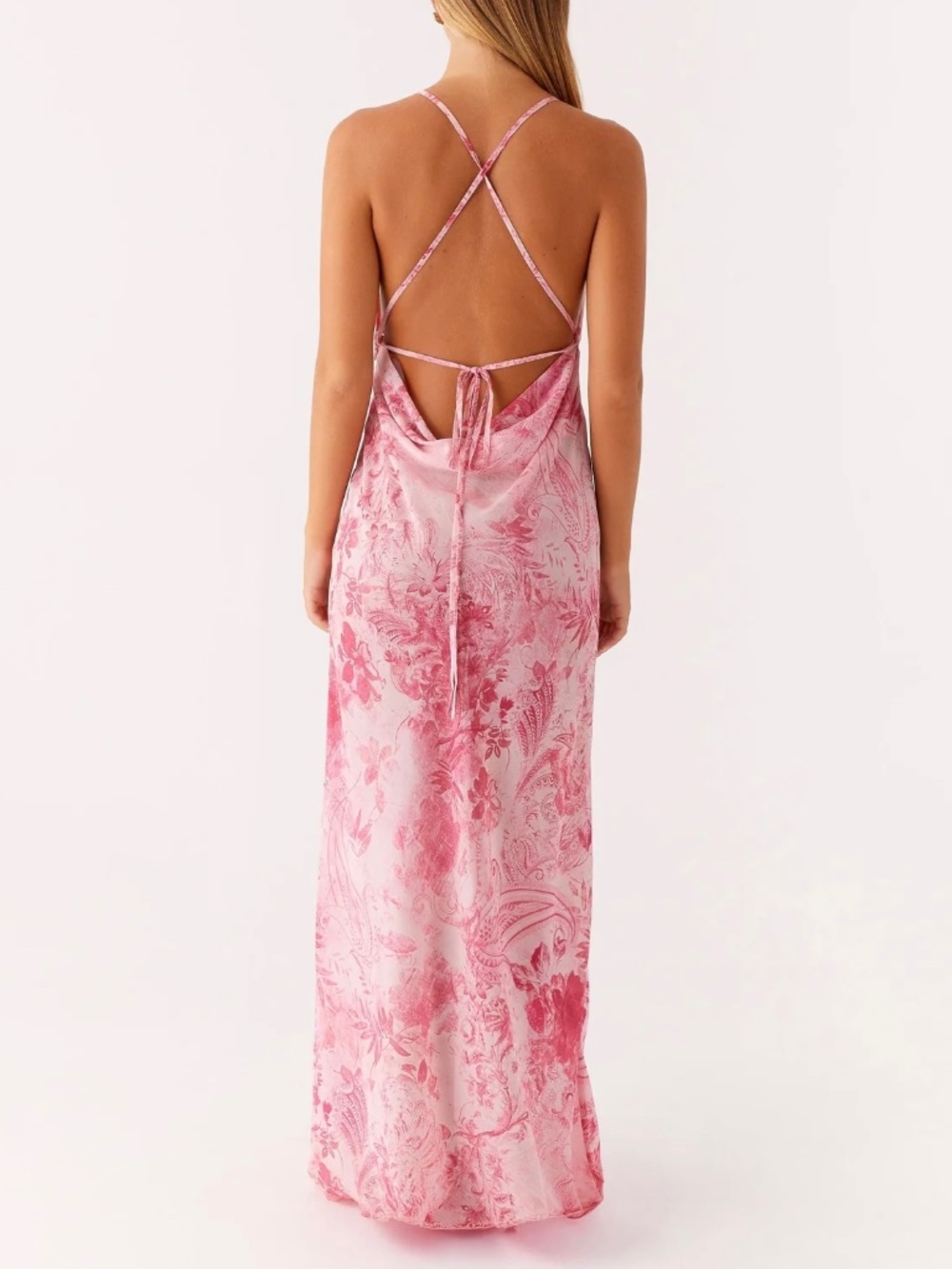NEW - Peppermayo Tara Maxi Sheer Dress Pink Print Open Lace-Up Back - Picture 2 of 10